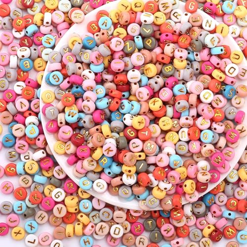 ToBeIT 1000Pcs Pink Colorful Gold Letter Beads Acrylic Alphabet Letters Bead 4x7mm Round Letter Beads for Jewelry Making DIY Bracelet Necklace Craft Beading (bg Pink - Color) - color: bg pink - color