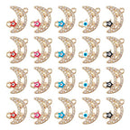 Cheriswelry Rhinestone Enamel Connectors Charm Links Evil Eye Alloy Metal Pendants Antique Silver Flat Round Hamsa Hand Owl Feather Heart Charm Pendant for Bracelet Necklace Jewelry Making - color: Mixed Color-Moon & Star