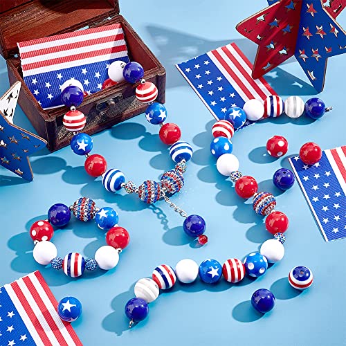 PH PandaHall 4th of July Beads, 50pcs Bubblegum Beads 20mm Chunk Pen Beads Patriotic Beads Blue Red Beads Acrylic Stripe Beads Large Beads for Independence Day Flag Day Garland Sports Jewelry Making - color: Blue Red