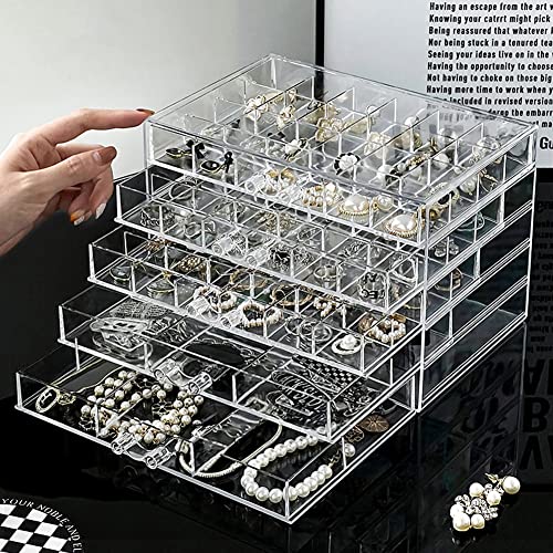 YUFONG Jewelry Boxes Earring Storage Box Organizer 5 Drawers Jewelry Organizer Acrylic Jewelry Storage Box Holder Compartment Transparent Display Storage Case Gift for Women Girls (84 Girds) - color: 84 Girds