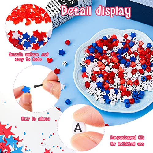 Taiyin 361 Pcs/24 Sets Patriotic Bead Key Chain Craft Kit Teach Seed Beads Mom Pony Opaque Bead Independence Day for String Star Shaped Beads for DIY - color: Usa