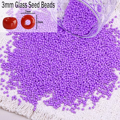 5000pcs Glass Seed Beads, 3mm 8/0 Small Individual Color Seed Beads Mini Pony Bulk for DIY Bracelet Necklaces Wrist Jewelry Making, Light Purple - color: Light Purple