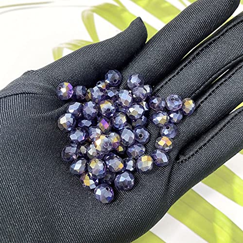 Jmassyang Briolette Rondelle Faceted AB Crystal Glass Beads for Jewelry Making Bracelets Necklaces Earrings (Violet AB, 6x8mm) - color: Violet AB, size: 6x8mm