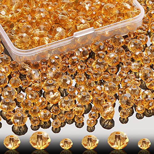 560 Pcs Faceted Rondelle Crystal Beads - Spacer Beads for DIY Craft Bracelets Charms Wind Chimes, 4/6/8mm (Champagne Gold) - color: Champagne Gold
