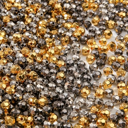 8mm Acrylic Beads 600pcs AB Golden&Silver Spacer Bubble Bead Plastic Crafts Beads for DIY Necklaces Bracelets Earrings Jewelry Making (Golden&Silver&Grey) - color: golden&silver&grey