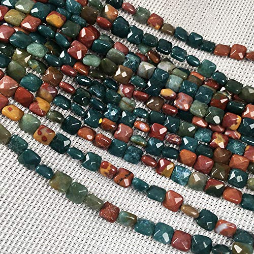 Natural Stone Beads Square Faceted Beading India Agate Gemstone Loose Beads for Jewelry Making 7.9 inches 2 Strands - color: India agate