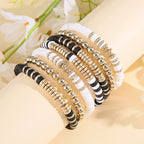 Pingyongchang Heishi Gold Beaded Bracelets Set for Women Men Bohemian Polymer Clay Colorful Surfer Vinyl Disc Stretch Layering Stackable Friendship Boho Bracelet Summer Beach Jewelry Gifts - color: Black