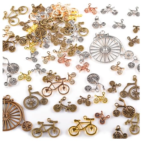 stino Metal Charms for Jewelry Making 100gram, Bulk Tibetan Silver & Gold Plated Trinkets for Earring Necklace Jewelry Making and Findings - color: Bike Silver & Gold