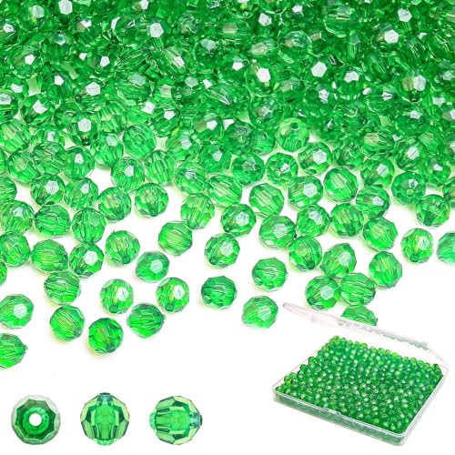 BONNY BOXX 1000pcs 6mm Acrylic Faceted Round Crystal Beads Transparent Deep Green Loose Spacer Craft Beads for DIY Bracelet Necklace Earring Keychain Jewelry Making Bags Decoration - color: Round-Deep Green, size: 6MM