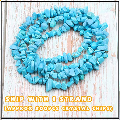 500 pcs Natural Chip Stone Beads, Dyed Blue Turquoise 5-8 mm Irregular Gemstones Healing Crystal Loose Rocks Bead Hole Drilled for Jewelry Making Bracelet - color: Dyed blue turquoise