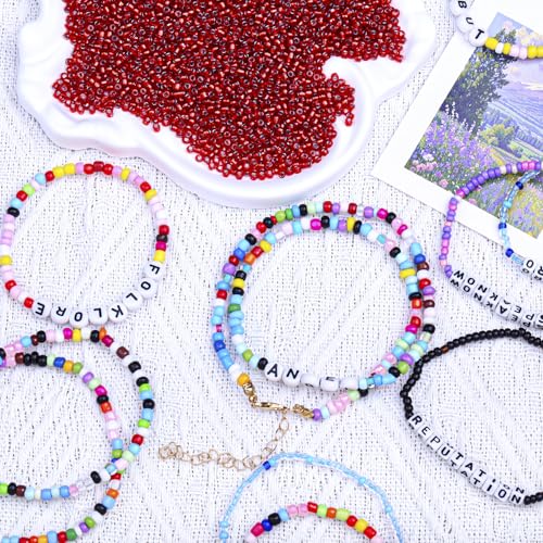5000pcs Glass Seed Beads, 3mm 8/0 Small Individual Color Seed Beads Mini Pony Bulk for DIY Bracelet Necklaces Wrist Jewelry Making, Frosted Silver Red - color: Frosted Silver Red