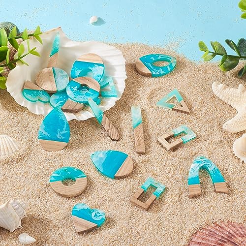 FASHEWELRY 20Pcs Ocean Resin Wood Earring Charms Transparent Wooden Earring Blanks Blue Geometry Boho Charms Summer Wooden Earring Pieces for DIY Jewelry Making - color: Ocean Theme