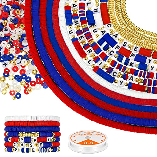 Ferraycle 5700 Pcs Fall Halloween Clay Beads Set Christmas Clay Beads Holiday DIY Jewelry Making Kits for Bracelet Necklace Earring(Red, Blue, White) - color: Red, Blue, White