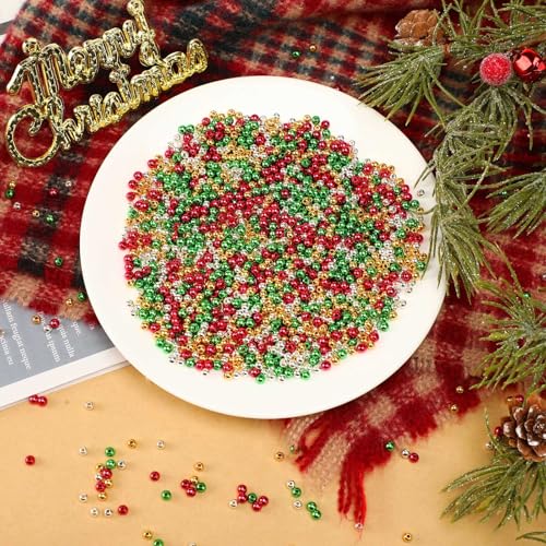 DECYOOL 1200Pcs Christmas Beads 4mm Round Spacer Beads Loose Ball Beads for DIY Bracelet Making Craft, Red & Green & Gold & Silver - color: Gold & Silver & Red & Green, size: 4mm