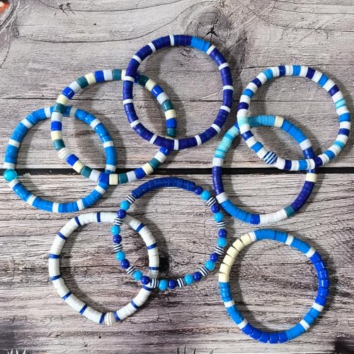 Blue Heishi 6mm Clay Beads for Bracelets Necklace Earring DIY Crafts - Blue Boho DIY Craft Assorted Beads for Women Jewelry Making Kit - Ocean Bohemian Summer Beach Holiday Party Supplies Set, 1 Box