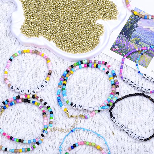 2000pcs Glass Seed Beads Bulk, 4mm 6/0 Mini Pony Spacer Small Individual Color Seed Beads for DIY Bracelet Necklaces Wrist Jewelry Making, Bright Gold - color: Bright Gold
