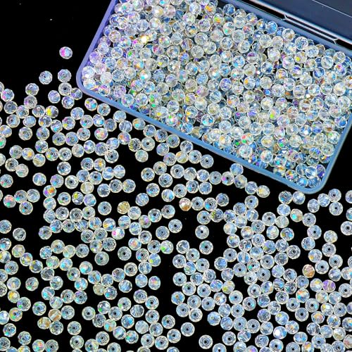 500 Pcs 6mm Round Crystal Glass Beads for DIY Jewelry, Ideal for Bracelets, Necklaces, Pendants, and Handmade Craft Projects(White AB Color) - color: White AB, size: 6mm 500pcs