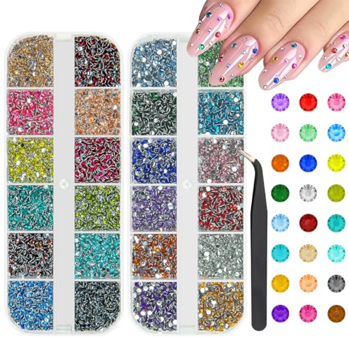 qiipii 24 Color Full Grids 2mm Small Crystal Resin Rhinestones for Bedazzling Crafting SS6 Tiny Flatback Stones Colorful Gems Diamonds Charms for Nails Eyes Face Makeup Tumblers Bottles DIY Crafts - color: Crystal Rhinestones, size: 2mm
