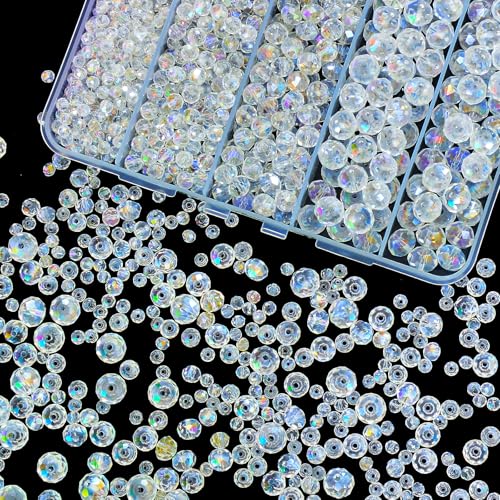 800Pcs 4/6/8/10mm Crystal Glass Beads for Jewelry Making Beads for Bracelets Necklace Pendants Making Supplies(White AB Color) - color: White AB, size: 4/6/8/10mm 800pcs