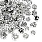 DanLingJewelry 100Pcs 10 Styles Antique Silver Flat Round Beads with Flower & Star Pattern Tibetan Round Beads for DIY Jewelry Craft Making - color: 100pcs - round - 10 styles