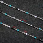 UMAOKANG 33 Feet Stainless Steel Chains for Jewelry Making Light Bule White Enamel Bead Necklace Bracelet DIY Chain Roll - color: Light Blue White-Silver