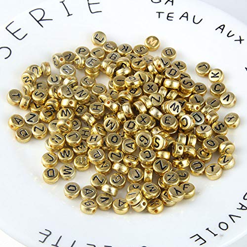 Letter Beads 1000pcs Acrylic Alphabet Letter Beads A-Z Letter for Jewelry Making (Gold) - color: gold