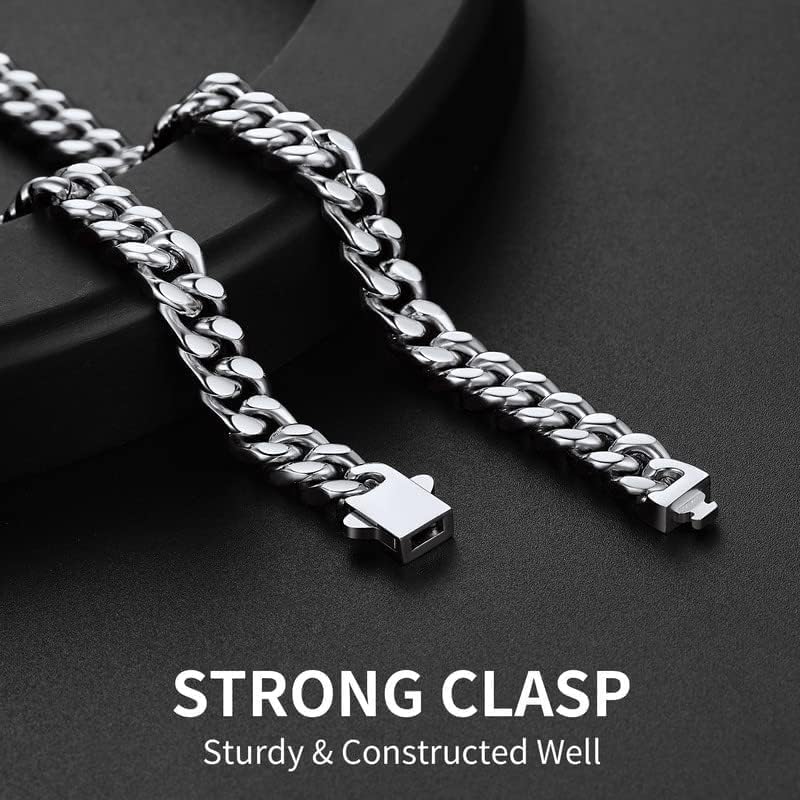 ChainsHouse Stainless Steel Mens Cuban Link Chain, Black/ 18K Gold Plated Miami Cuban Chain Necklace, 5mm/7mm/9mm/12mm/14mm Width, No Tarnish& Durable Hip Hop Mens Jewelry, 18"-30", Send Gift Box - color: a. 7mm width-steel, size: 22 inches