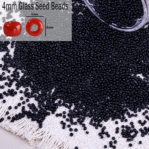 2000pcs Glass Seed Beads Bulk, 4mm 6/0 Mini Pony Spacer Small Individual Color Seed Beads for DIY Bracelet Necklaces Wrist Jewelry Making, Black - color: Black