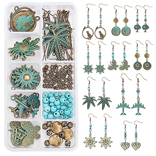 SUNNYCLUE 1 Box DIY 10 Pairs Bohemian Turquoise Vintage Dangle Earrings Making Starter Kit Retro Boho Drop Dangle Earrings Supplies Flower Leaf Charms for Adults Beginners Jewellery Making - color: Bohemian Style 2