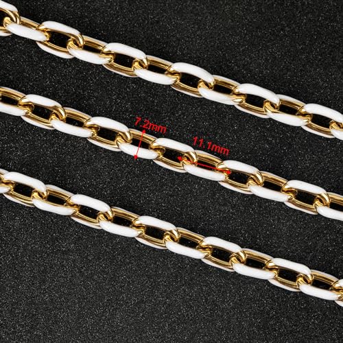 UMAOKANG 2 Meters White Enamel Jewelry Chains Bulk Gold Plated Stainless Steel Chains for Jewelry Making Oil Drip Craft Chain Roll - color: White