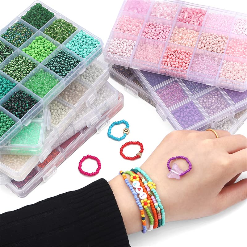 Mix 15 Color Glass Seed Tube Beads Glass Bugle Beads Loose Kit for Jewelry Making DIY Craft Beading (Mix 15 Color, Gold) - color: Gold