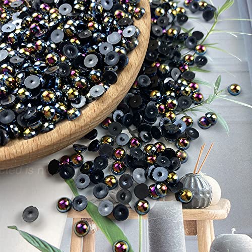 1000pcs 5mm Half Pearl Beads Flatback Pearl Beads Half Round Plastic Pearls for Crafts Scrapbooking Embellishment Nail Art(Black AB) - color: Black AB, size: 5mm