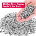 Cridoz Metal Spacer Beads for Making Bracelet, Necklace, Jewelry Making and Findings Accessories, 900Pcs, Silver - color: Silver2