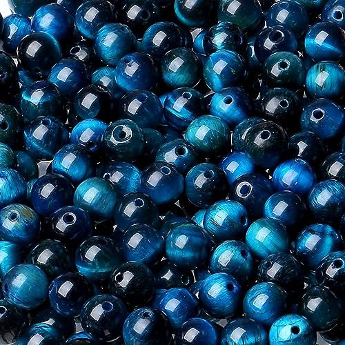 LAIDANLA Aquamarine Tiger's Eye 6mm Stone Beads Round Loose Gemstone Stone Beads for DIY Bracelet Necklace Earrings Jewelry Making Polishing Beading Crystal 96PCS 2 Strand 32" - color: N-Aquamarine Tiger's Eye, size: 6mm