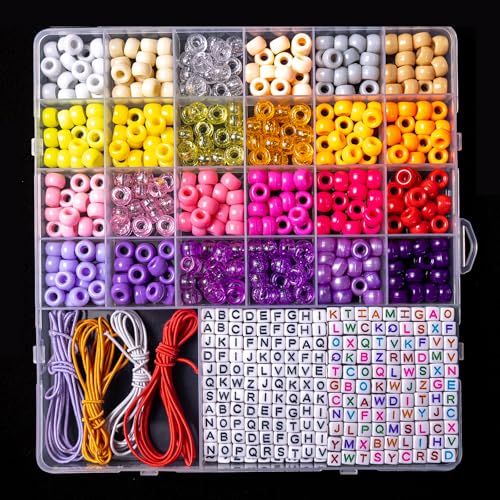 2500 PCS Pony Beads Jewelry Making Kit – 96 Colors, UV Color Changing & Glow Alphabet Beads, Heart Bow Crystal String, Tools, Gift Box for DIY Bracelets, Necklaces - color: Style A