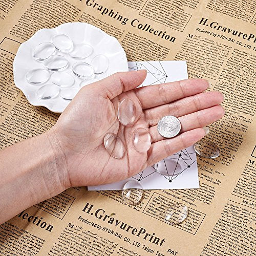 Craftdady 200Pcs Transparent Glass Cabochons 25x18mm Oval Clear Glass Flat Back Dome Tile Cabochons Covers for Photo Pendant Jewelry Making - color: Transparent Clear, size: 25x18mm Oval
