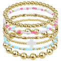 5Pcs Gold Bead Bracelets Set for Women,14K Gold Plated Stackable Bead Ball Bracelets Set,Adjustable Chunky Bangles Bracelets,Boho Stretch Bead Ball Bracelet for Women - color: Color3