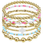 5Pcs Gold Bead Bracelets Set for Women,14K Gold Plated Stackable Bead Ball Bracelets Set,Adjustable Chunky Bangles Bracelets,Boho Stretch Bead Ball Bracelet for Women - color: Color3