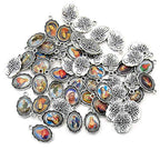 50pcs Antique Silver Picture Jesus Enamel Our Lady Miraculous Medal Floral Rosary Centerpiece Alloy Crucifix Cross Mother's Day Pendants Charms for Jewelry Making (M218) - color: M218-50