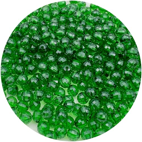 200PCS 10MM Round Crystal Acrylic Beads Crystal Faceted Beads Spacer Beads for DIY Crafts Jewelry Making, Bracelets Necklaces Wind Chimes Suncatchers Loose Gemstones(62-Dark Green) - color: 62-Dark Green, size: 10MM