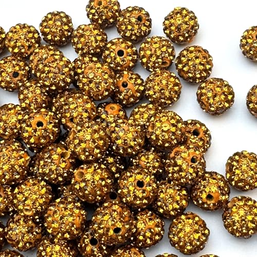 10mm Clay Rhinestone Beads for Bracelets, 100 Pcs Sparkle Crystal Beads for Jewelry Making, Glitter Round Shamballa Disco Ball Design for DIY Crafts Necklace Earrings Decoration (Golden) - color: Golden