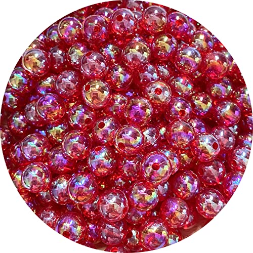 400pcs 8mm Acrylic Round Bubble Beads AB Colorful Plastic Loose Spacer Beads for DIY Craft Making Necklace Bracelet Earring Ornament(Red AB) - color: Red AB, size: 8mm