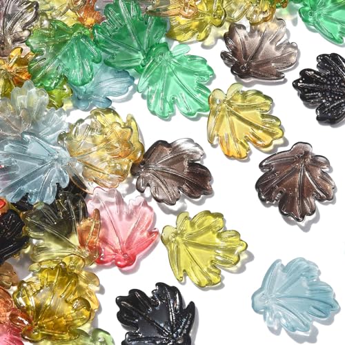 Ipotkitt 100 Pcs Random Glass Maple Leaf Charms Crystal Plant Charms Colorful Fall Tree Leaves for DIY Jewelry Bracelet Necklace Earrings Making - color: 100pcs-Maple Leaf Charms-Colorful