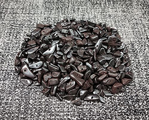 Hematite Pre Drilled Crystal Crushed Chips Beads for Bracelets Making, DIY Handmade Natural Healing Crystals (25 Inch Strand) - color: Hematite