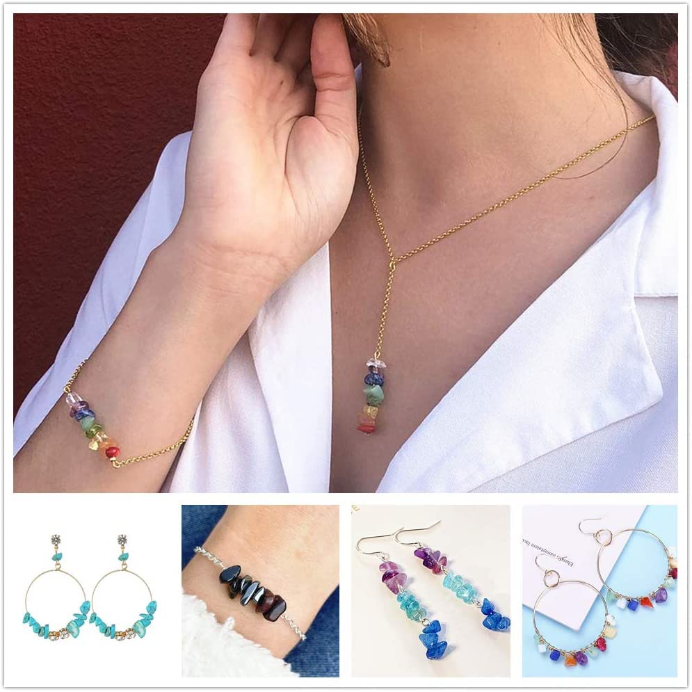 500 pcs Natural Chip Stone Beads, Beach Stone 5-8 mm Irregular Gemstones Healing Crystal Loose Rocks Bead Hole Drilled for Jewelry Making Bracelet - color: Beach Stone