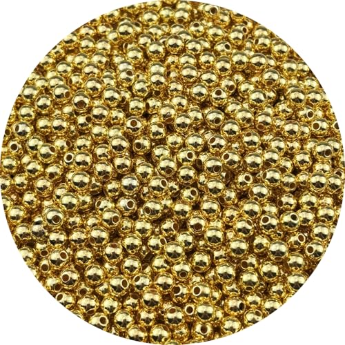 1000pcs Gold Plated Round Beads for Craft 6mm Smooth Round Ball Spacer Beads for Jewelry Making DIY Necklaces Bracelets Earrings Decoration - color: Gold, size: 6mm