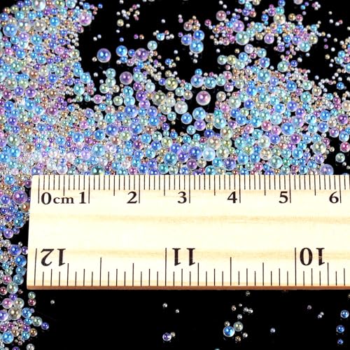 200g Iridescent Glass Tiny Bubble Beads, No Hole Micro Mini Round Clear Water Droplets Beads Bubble Pixie Dust Mixed Sizes for Resin Filler Nail Art Dollhouse Bath Tub - color: 200G