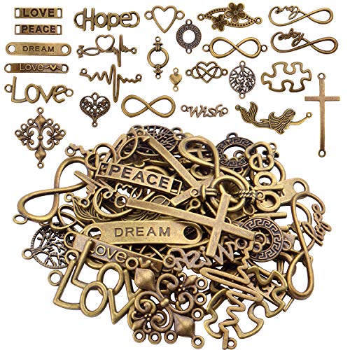 Aylifu Words Connector Charms, 50 Pieces Mixed Word Letter Connector Pendant Infinity Symbol Link Charms for DIY Necklace Bracelet Jewelry Making - Antique Bronze - color: Antique Bronze