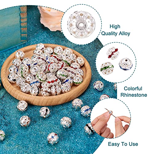 Craftdady 100pcs Alloy Rhinestone Disco Ball Rondelle Loose Spacer Beads 10mm Round Hollow Crystal Rhinestone Bracelet Connector Beads for Necklace Earring Jewelry Craft - color: Mixed Color-10mm