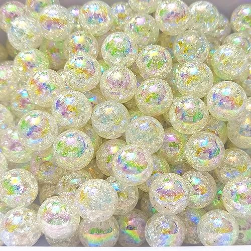 Mixed Lots Shiny AB Color Acrylic Crackle Bead DIY Beading Hairband Bracelets Necklace Craft Embelishment (White-Crackle#AB Color) - color: White-Crackle#AB Color